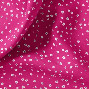 Retro Floral Print Linen Fabric - Ditsy Flowers Magenta Print - Clothing & Curtain Material