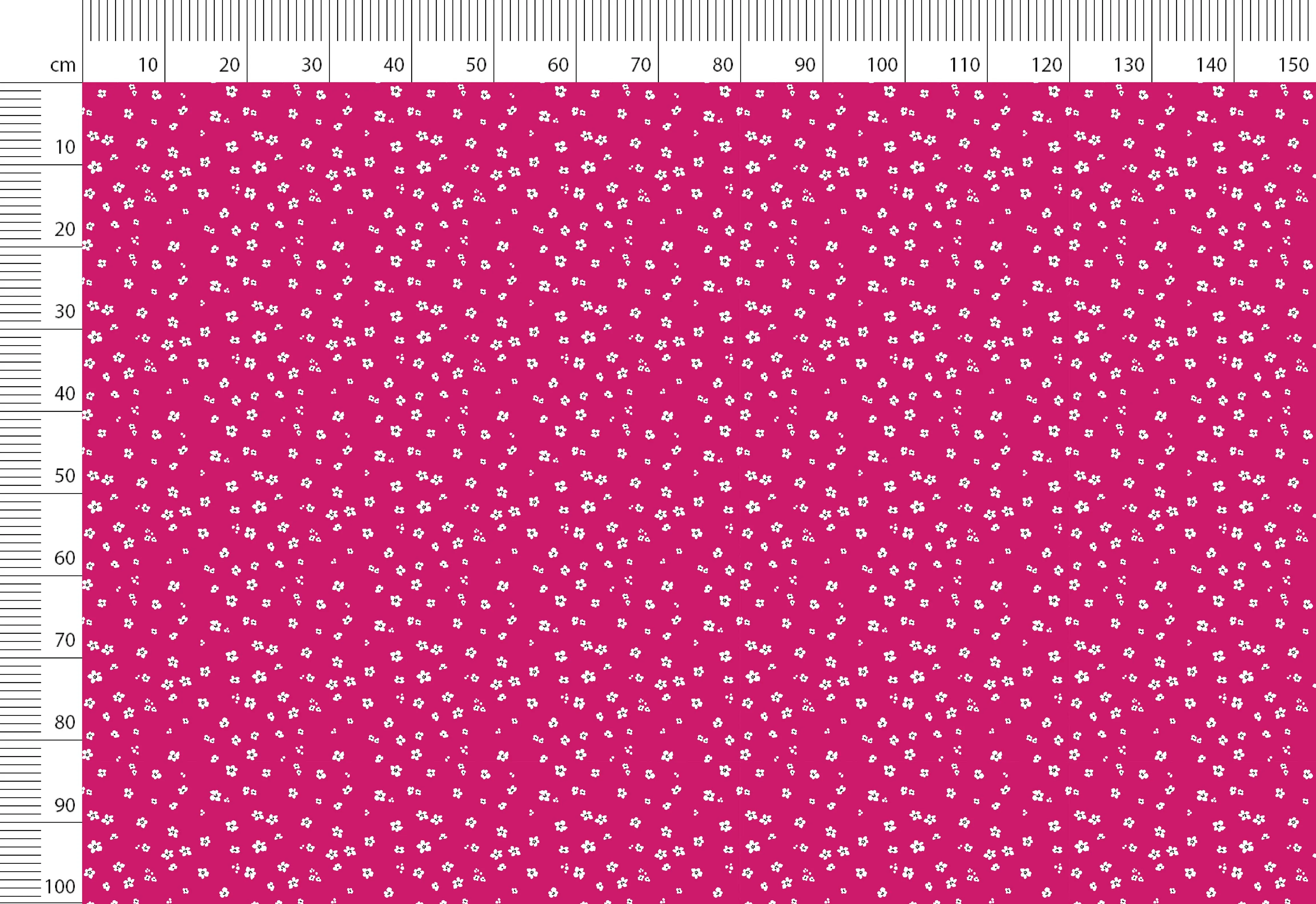 Retro Floral Print Linen Fabric - Ditsy Flowers Magenta Print - Clothing & Curtain Material