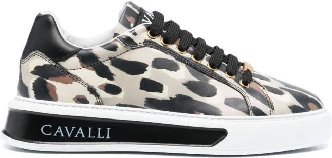 Roberto Cavalli leopard-print leather sneakers Neutrals