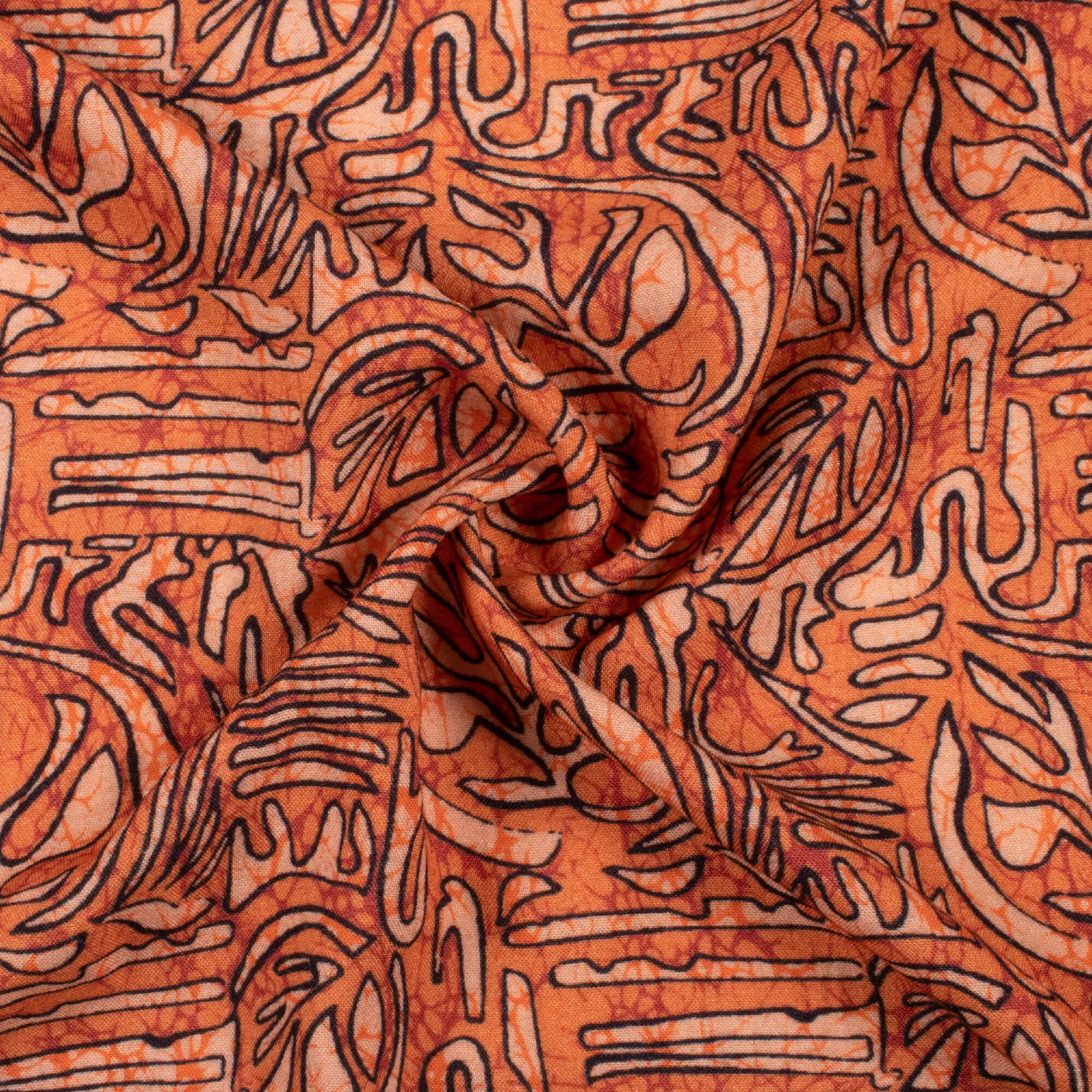 Rust Orange Black Abstract Pattern Viscose Rayon Fabric 58 Inches Width