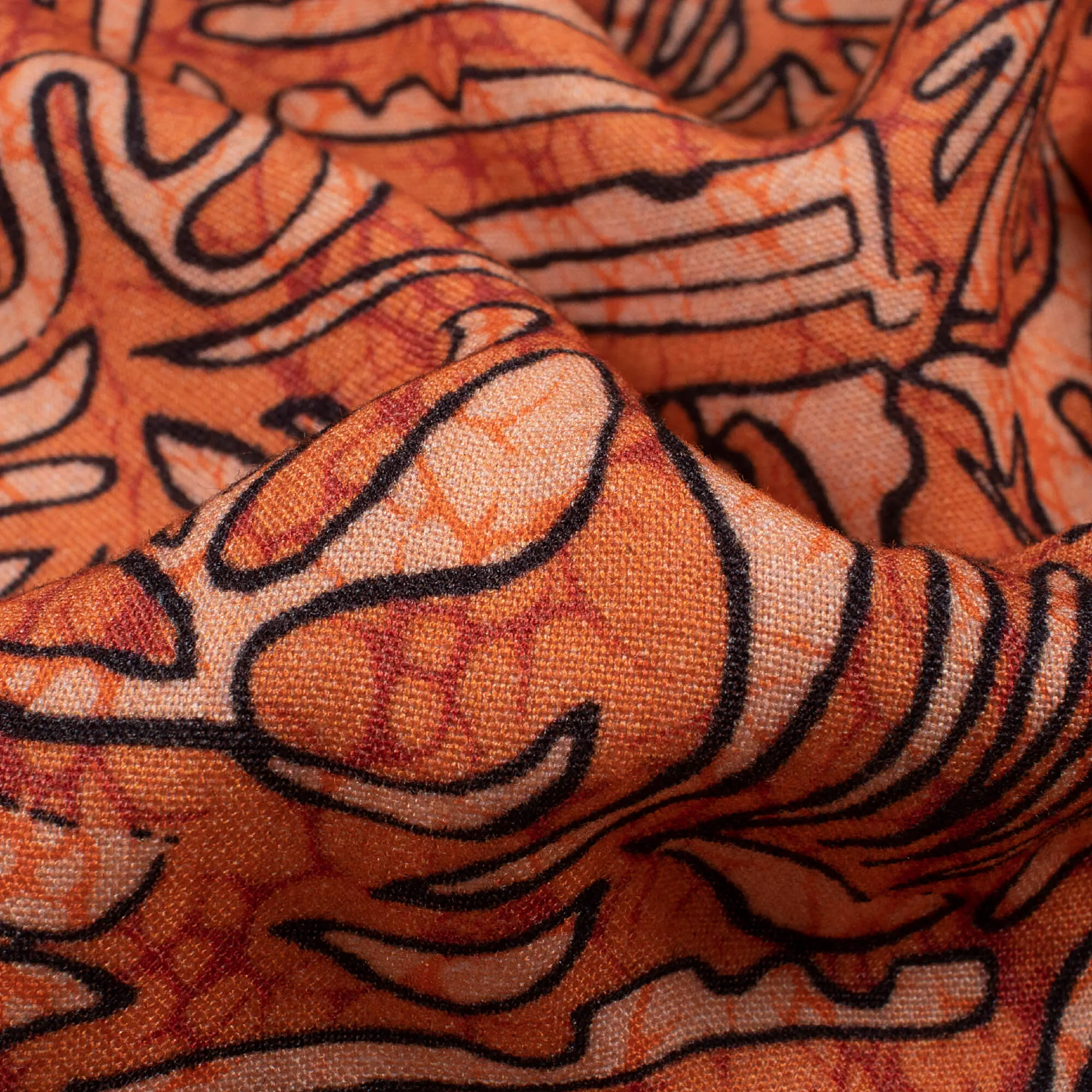 Rust Orange Black Abstract Pattern Viscose Rayon Fabric 58 Inches Width