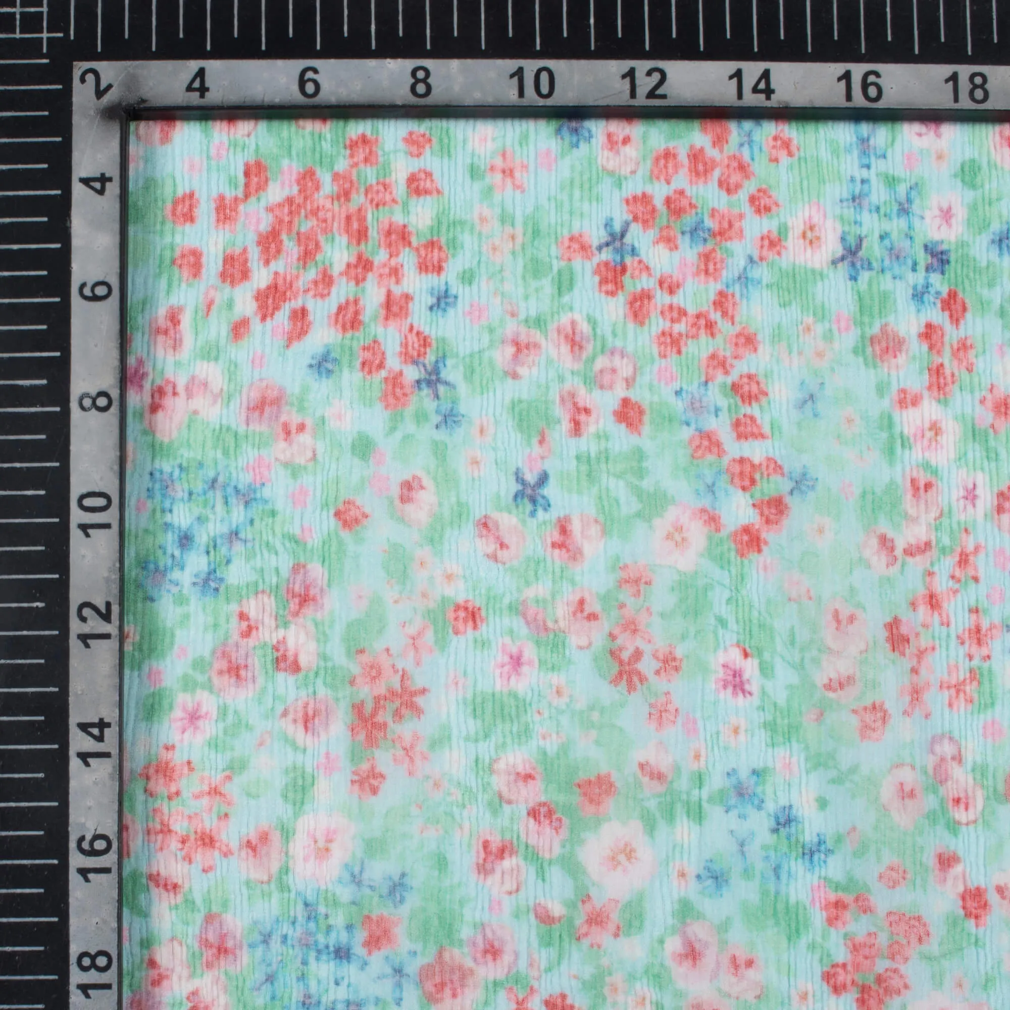 Seafoam Green Red Floral Bemberg Chiffon Fabric Digital Print