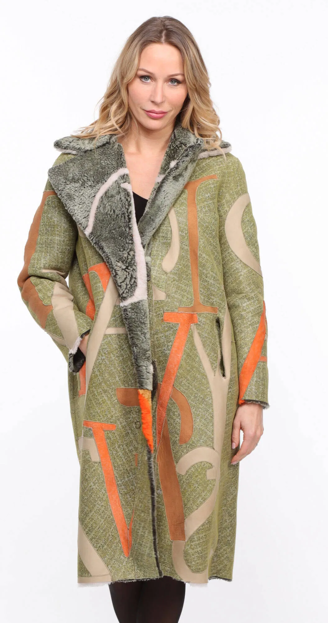 Shearling Coat for Women - Reversible and Khaki