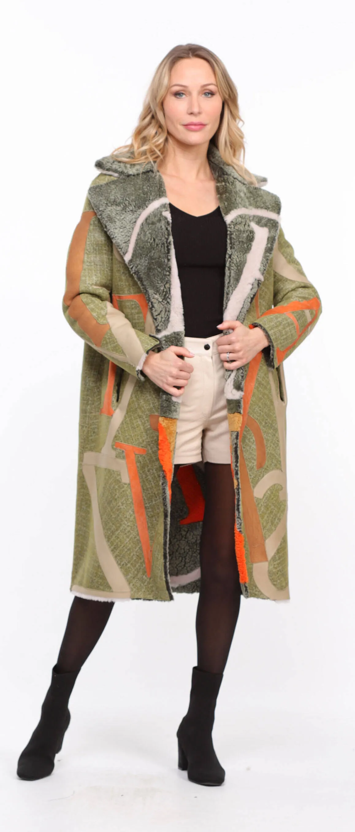 Shearling Coat for Women - Reversible and Khaki