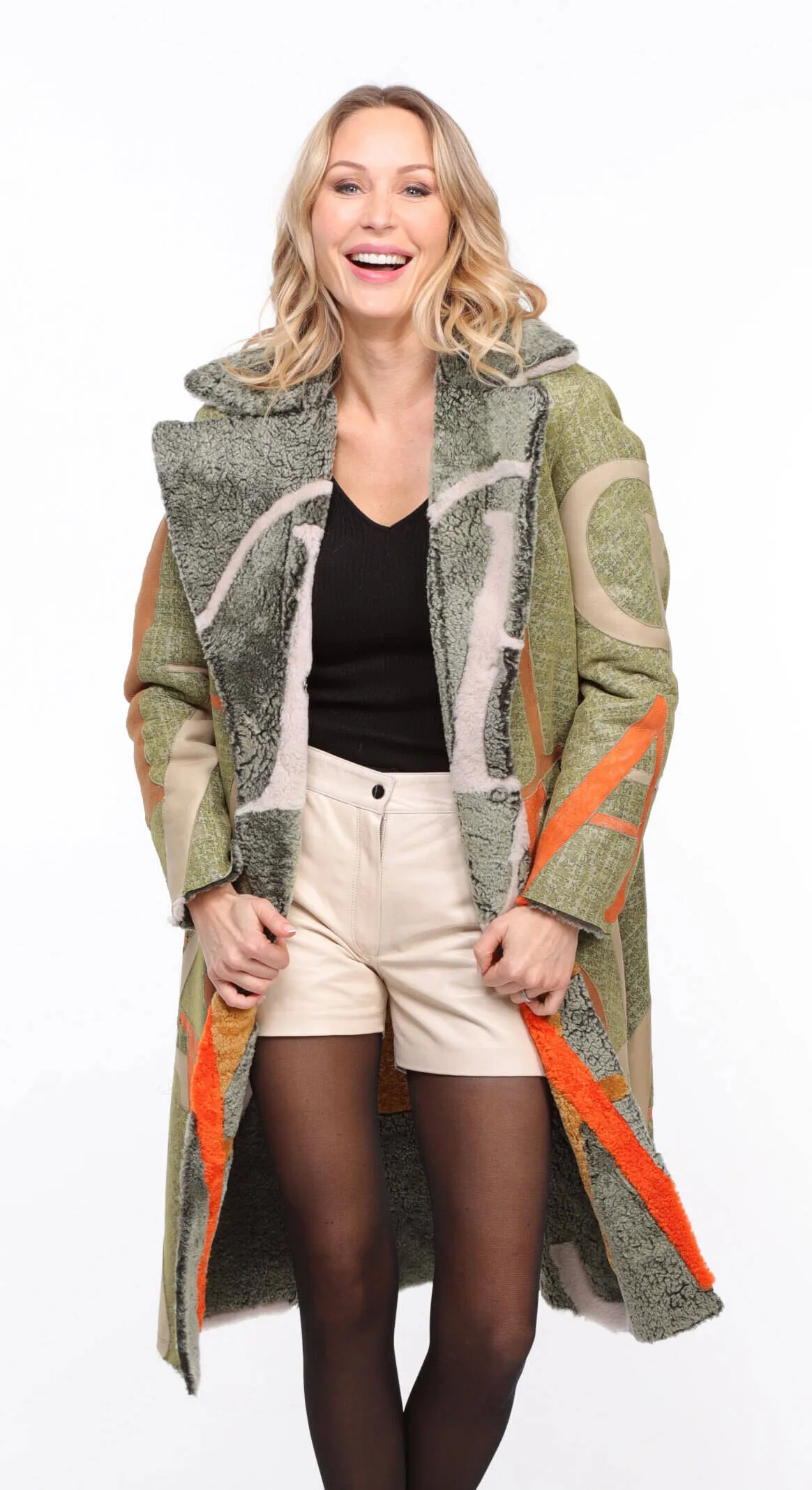 Shearling Coat for Women - Reversible and Khaki