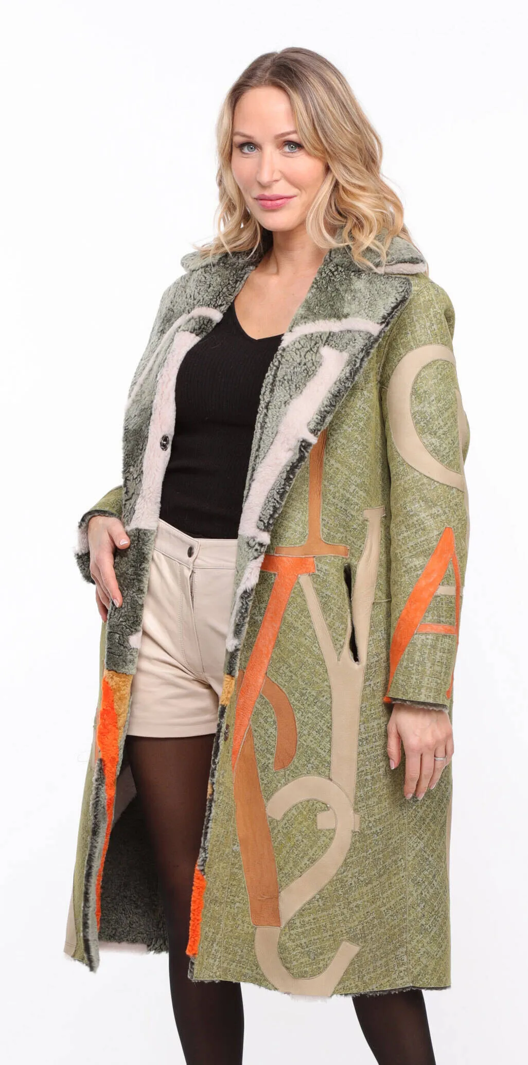 Shearling Coat for Women - Reversible and Khaki