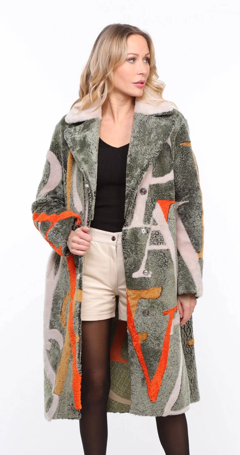 Shearling Coat for Women - Reversible and Khaki