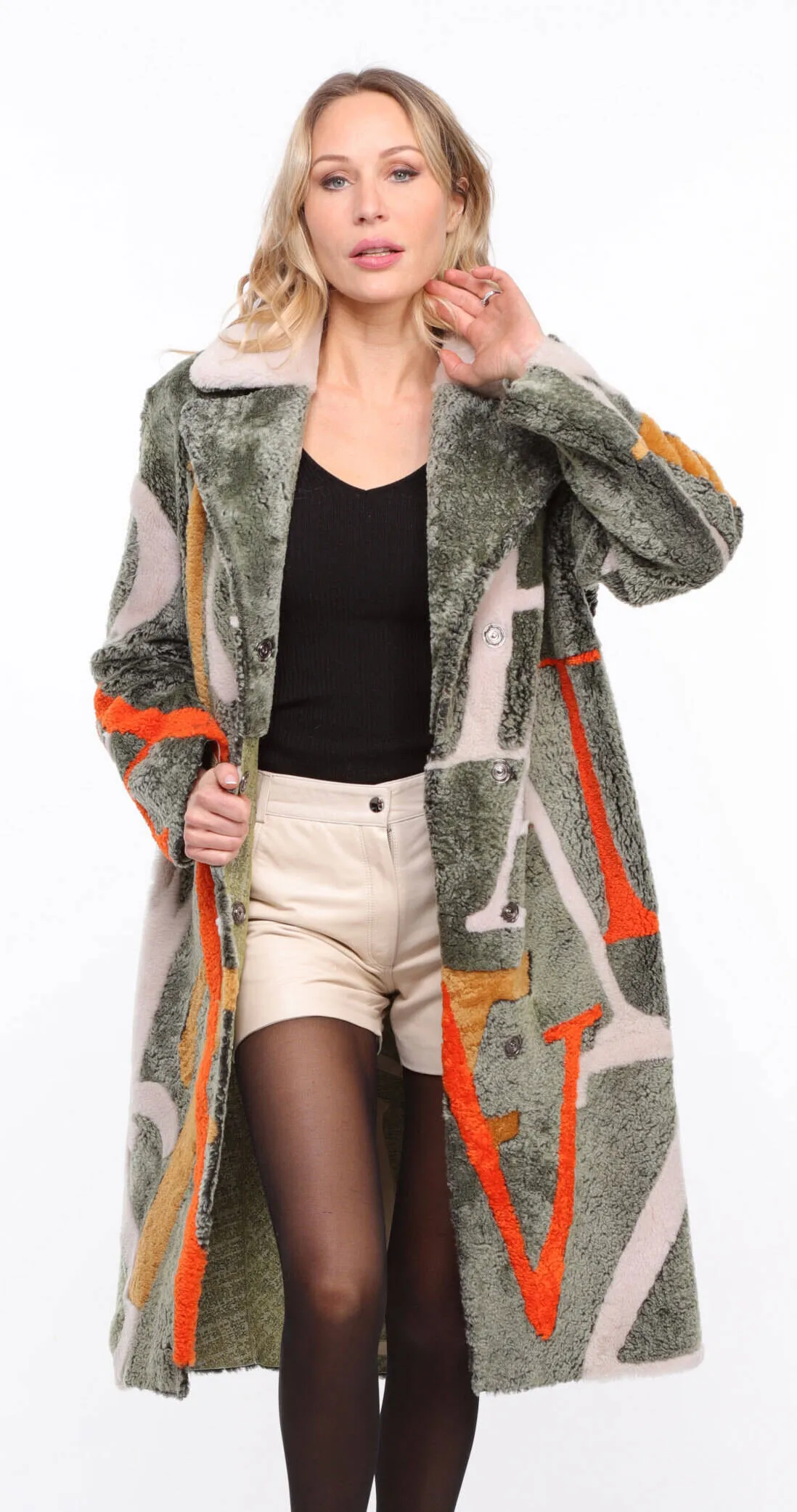 Shearling Coat for Women - Reversible and Khaki