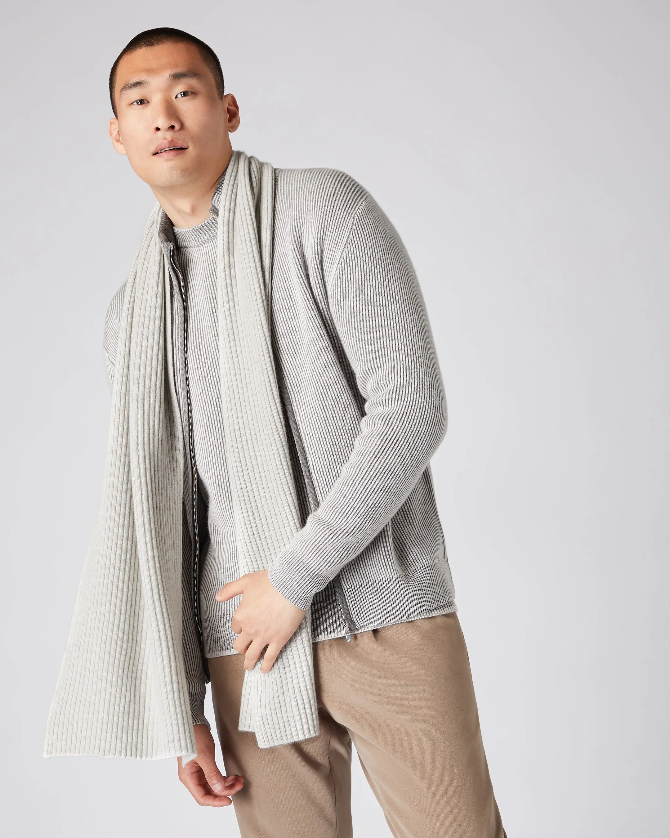 Short Ribbed Cashmere Scarf in Pebble Grey - Unisex