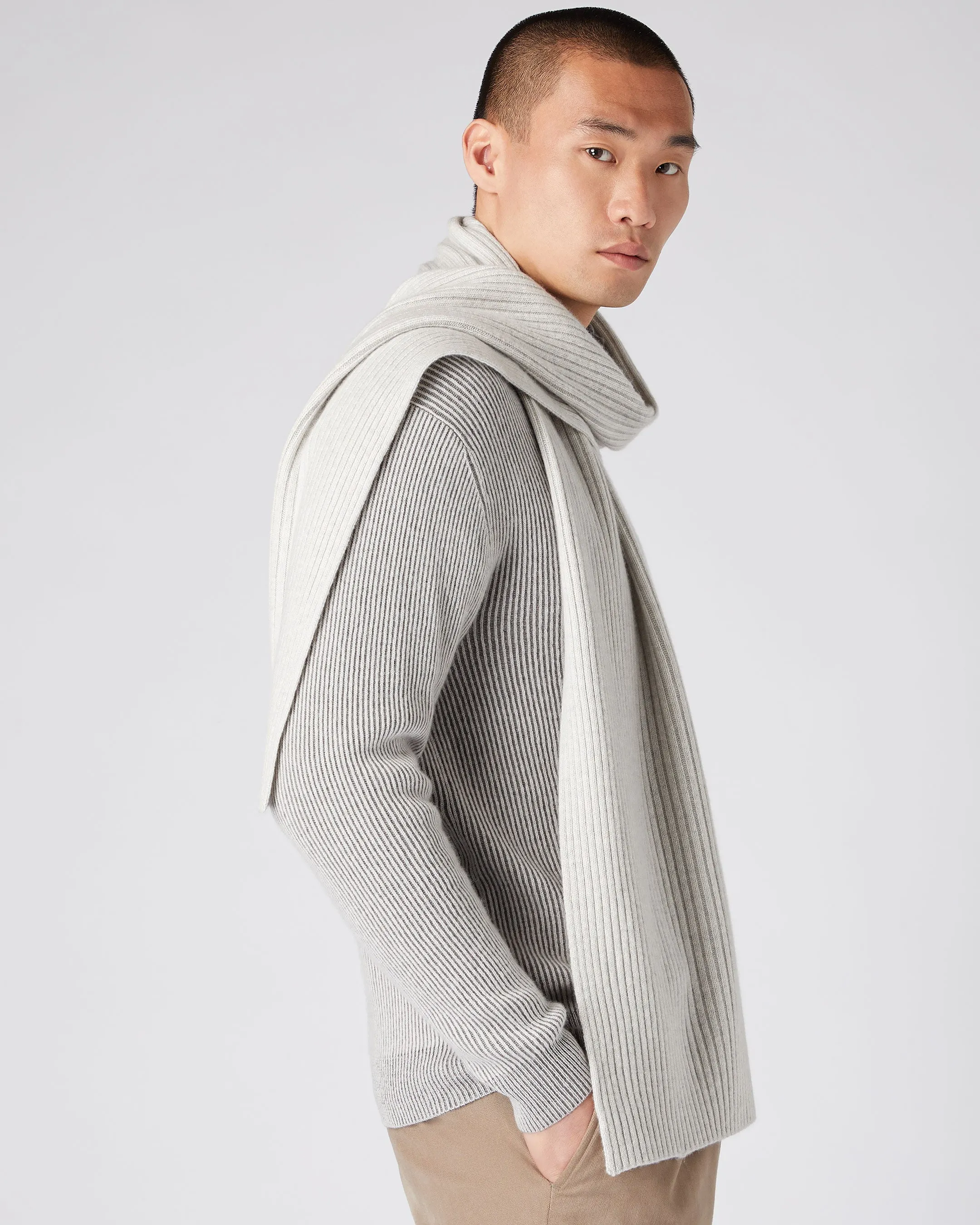 Short Ribbed Cashmere Scarf in Pebble Grey - Unisex