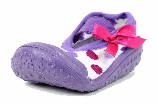 Skidders Purple Polka Dot Girl's Skidproof Mary Jane Shoes