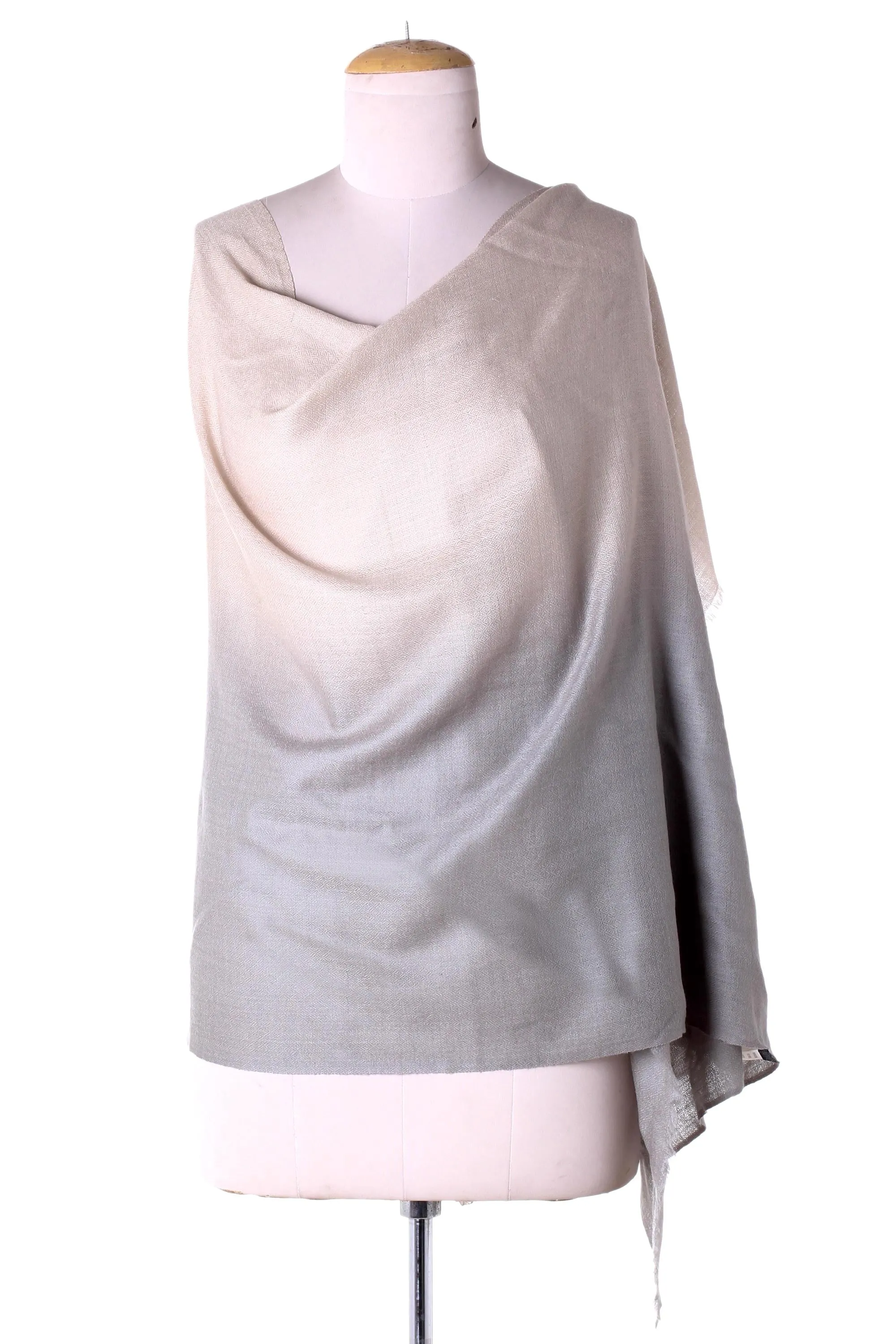 Soft Kashmiri Wool Shawl Wrap | Beige to Grey | Indian Warm Shrug