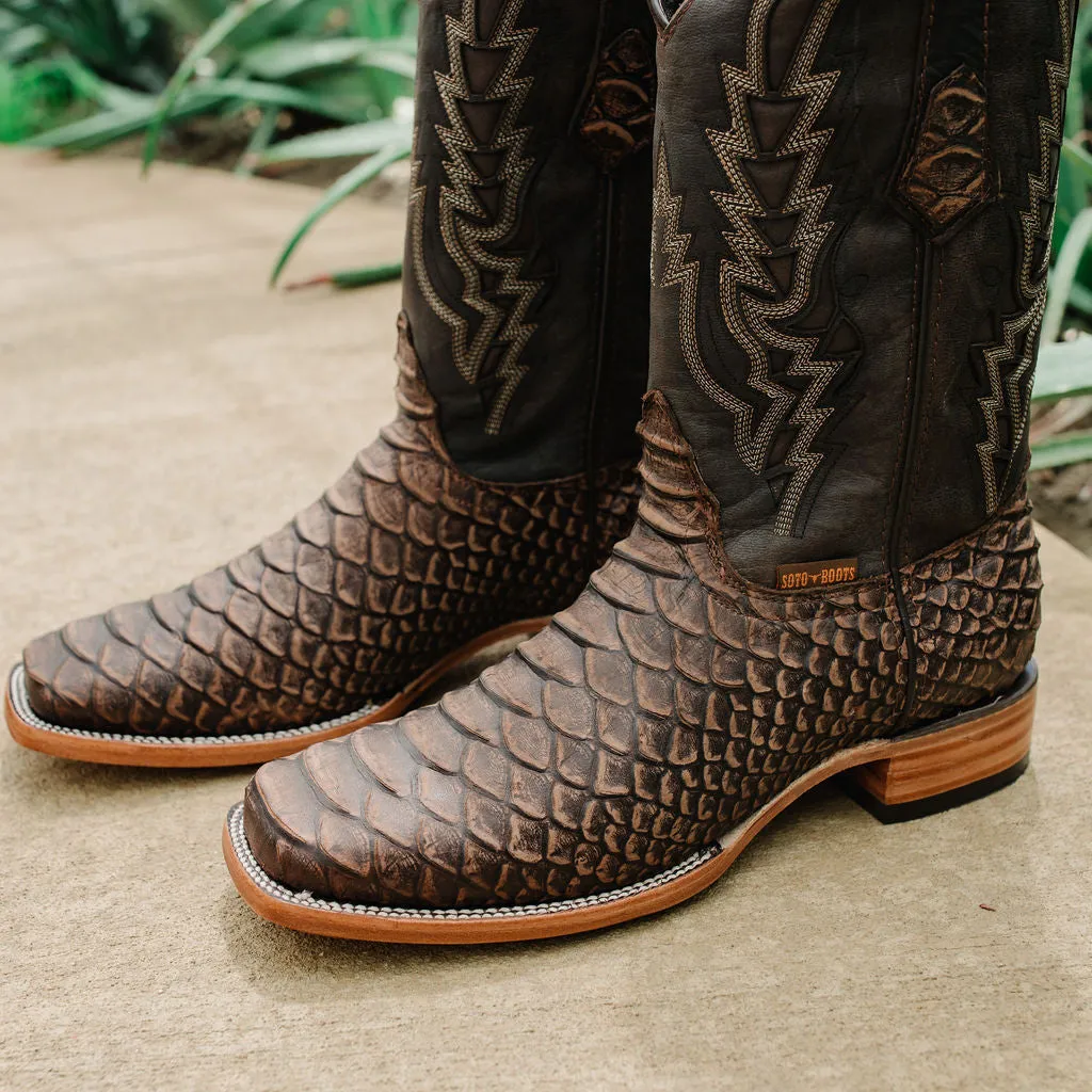 Soto Boots Men's Brown Python Print Cowboy Boot H50032