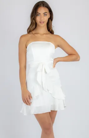 Frill Detail Satin Mini Dress - Strapless (SDR617A)