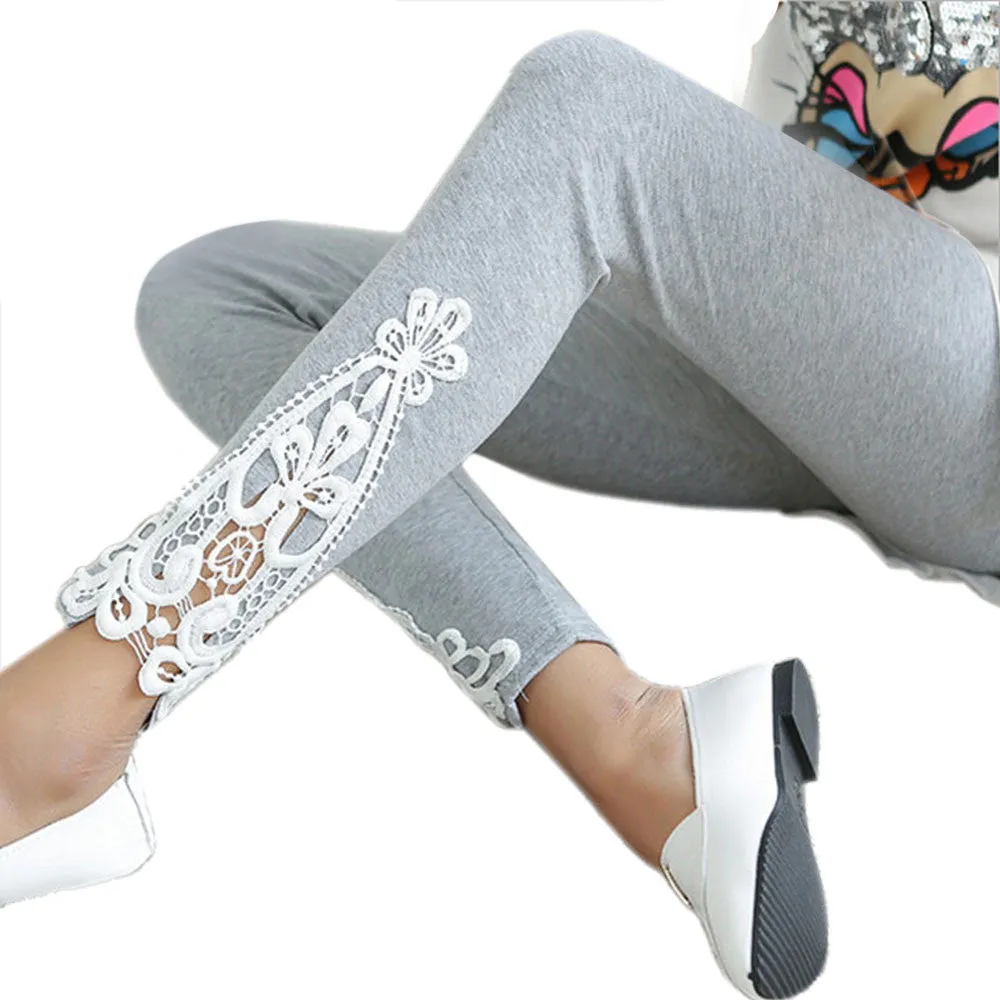 Stretchy Women's Casual Leggings with Lace Detail - Comfortable Workout Pants