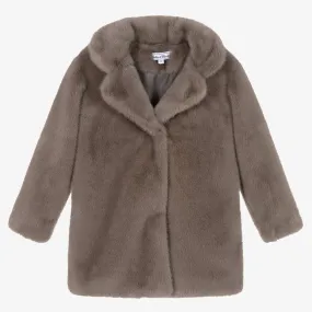 Taupe Brown Faux Fur Coat for Girls