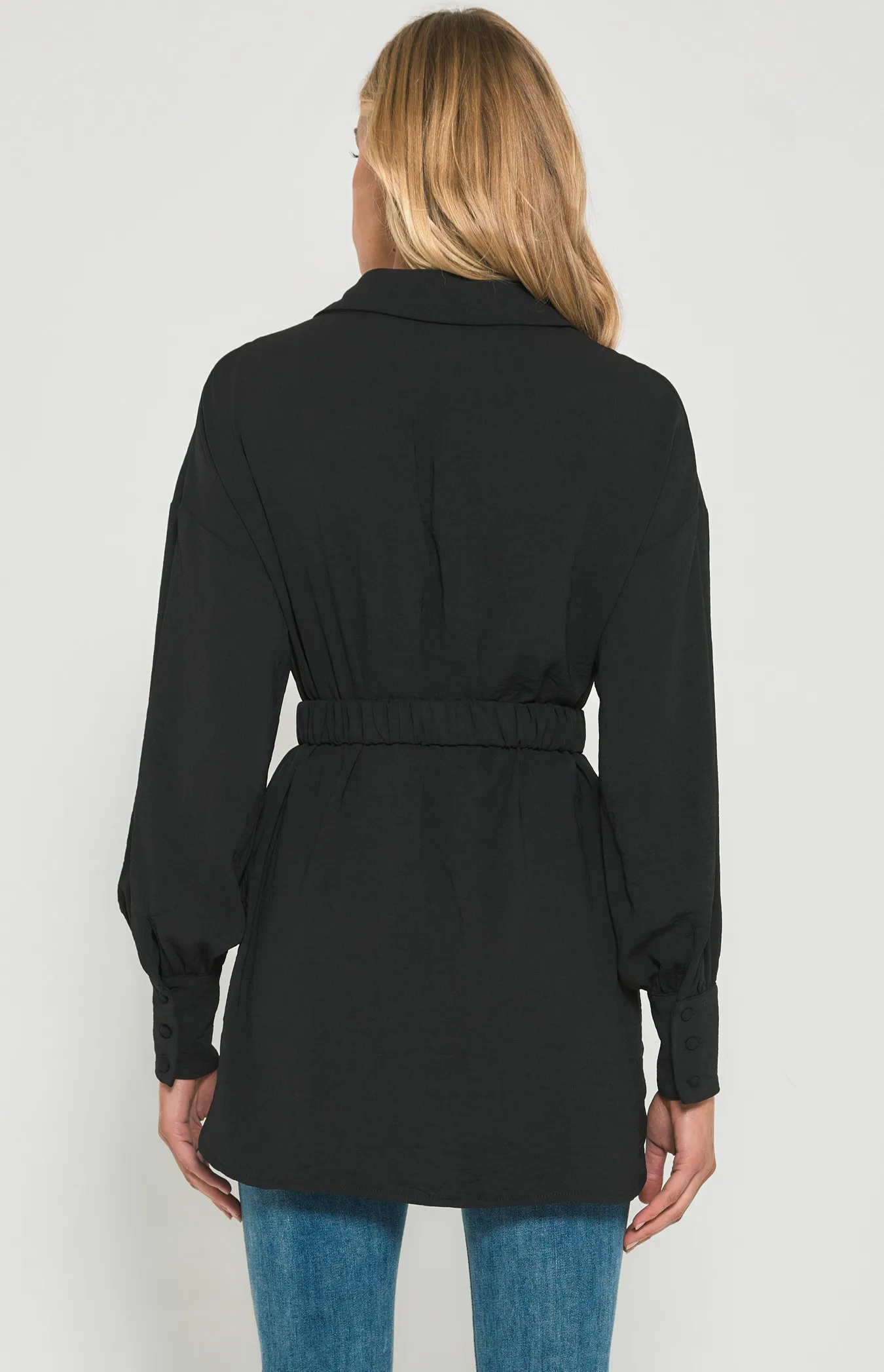 Textured Fabric Shirt Dress with Metal Buckle Detail