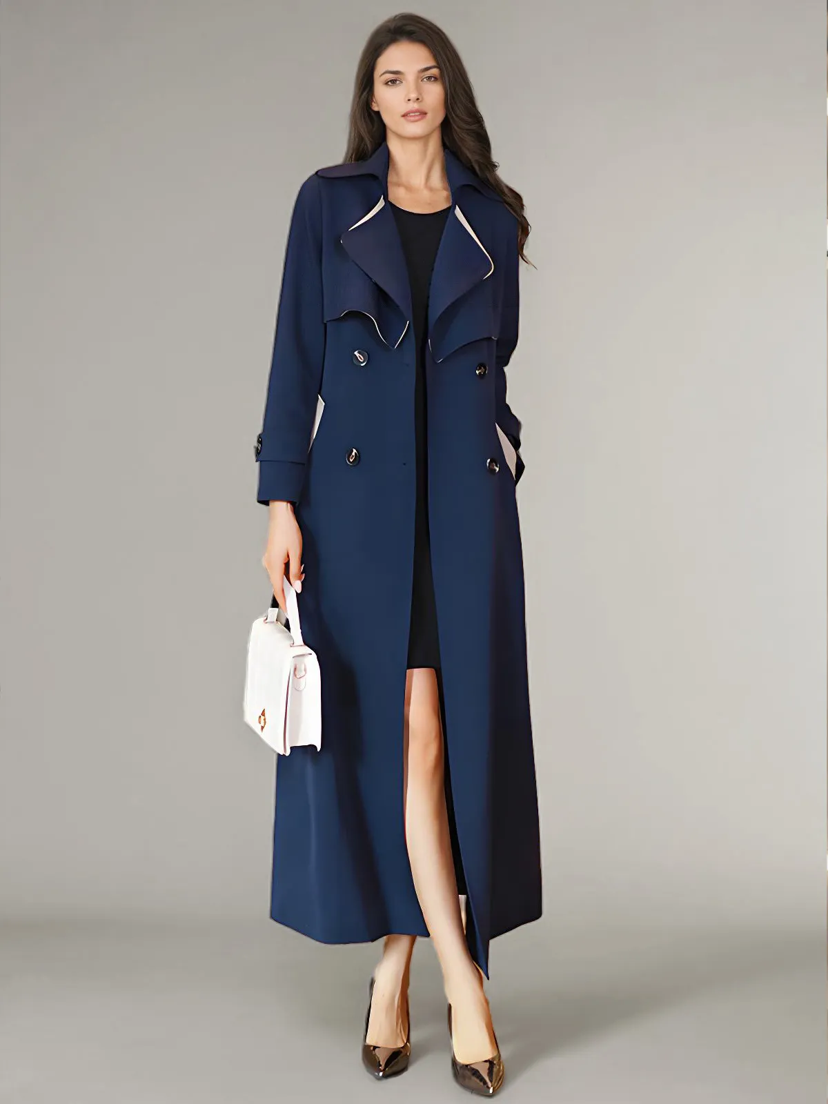 Trench Coat for Women with Sash Belt and Turndown Collar