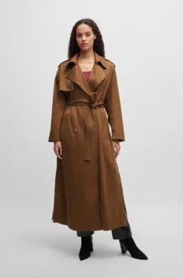 Trench Coat with Buckle Belt and Metal Accents