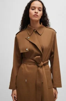 Trench Coat with Buckle Belt and Metal Accents