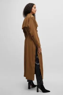 Trench Coat with Buckle Belt and Metal Accents