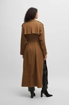 Trench Coat with Buckle Belt and Metal Accents