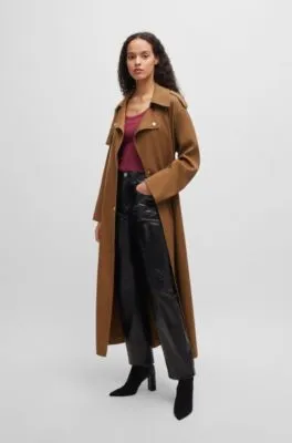 Trench Coat with Buckle Belt and Metal Accents