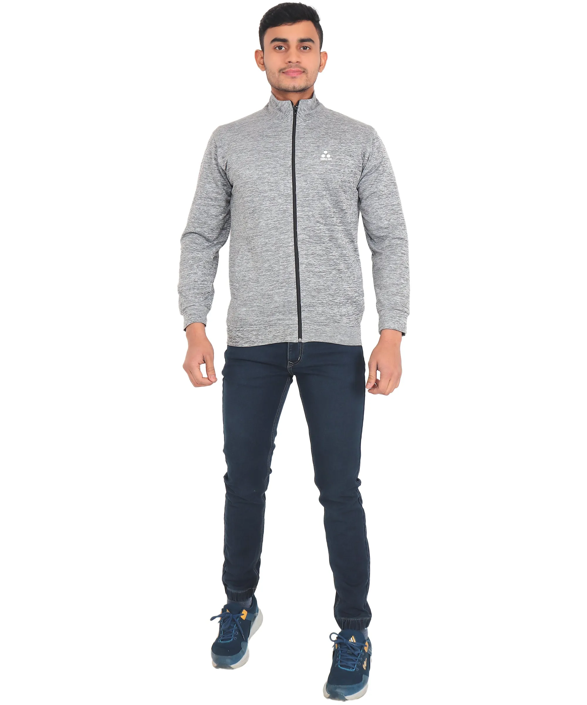 Triple Dot Grey Mens Hoodie Slub Sweatshirt