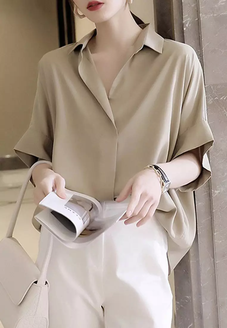 Twenty Eight Shoes Loose Short Sleeve Satin Shirt VCW-Bs6340