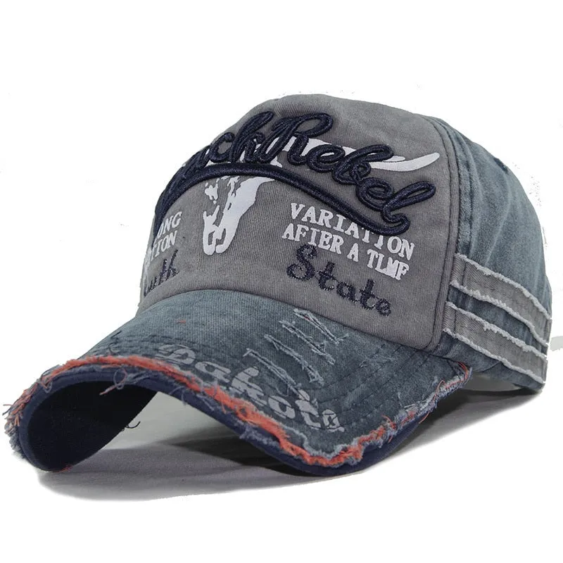 Unisex Hip Hop Fitted Embroidery Washed Denim Fashion Baseball Cap