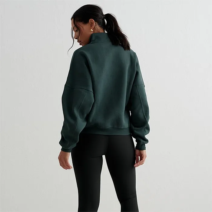 Varsity Sweatshirt Half Zip Hoodie in Deep Emerald Green available at Stirling Sports