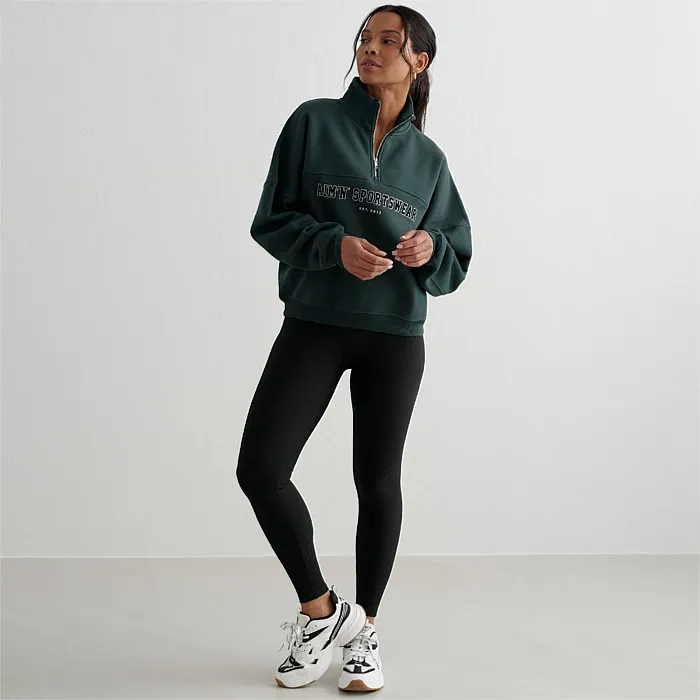 Varsity Sweatshirt Half Zip Hoodie in Deep Emerald Green available at Stirling Sports