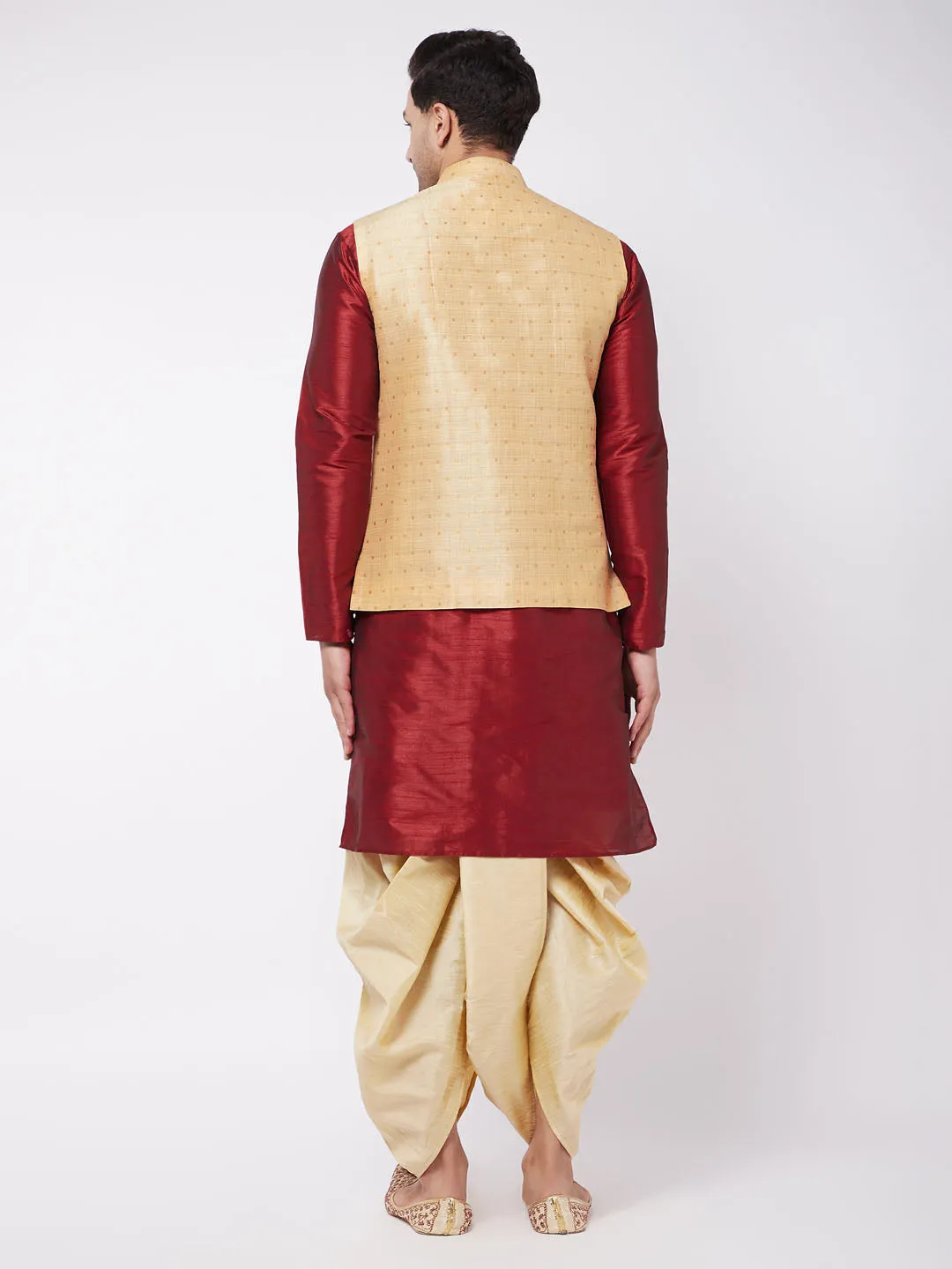 VASTRAMAY Gold Zari Weaved Men's Jacket & Kurta Dhoti Set