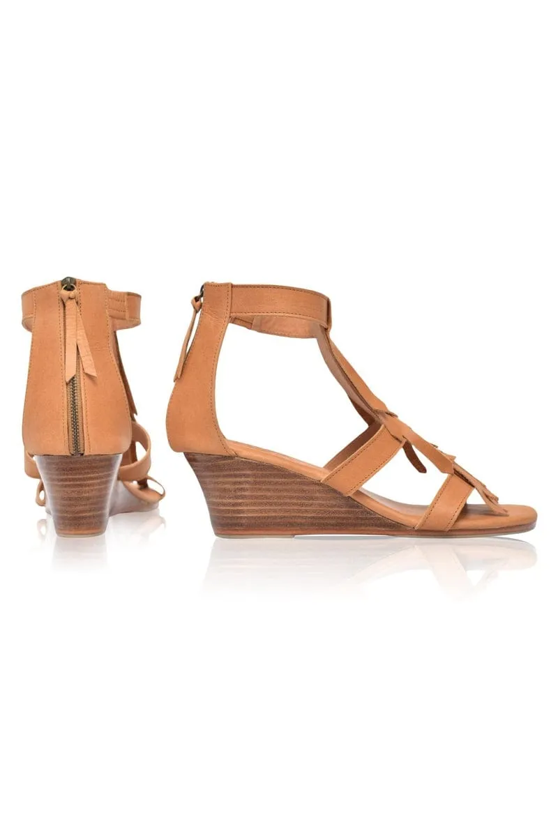 Vintage Tan Fringe Sandals - Fly Away