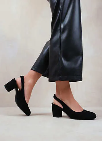 Edith Black Suede Wide Fit Slingback Court Shoes by Where’s That From | Kaleidoscope