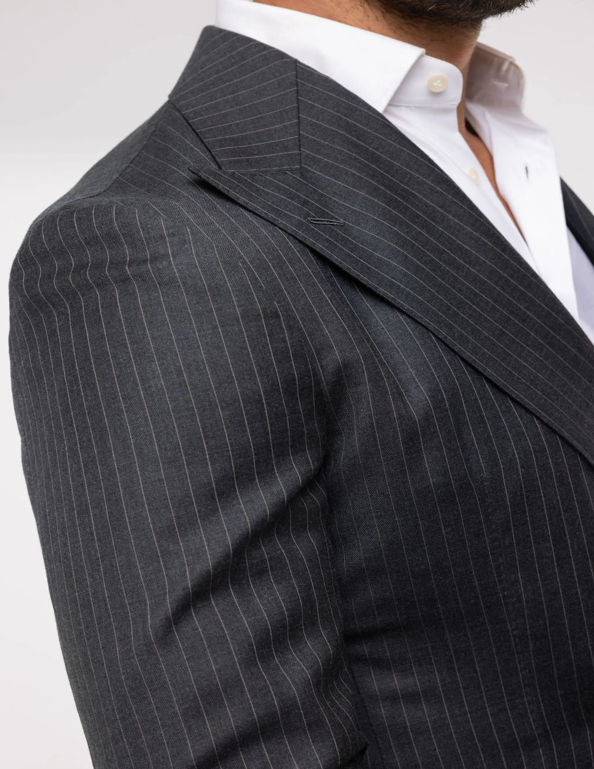 White Gray Stripes Wool Double Breasted Suit