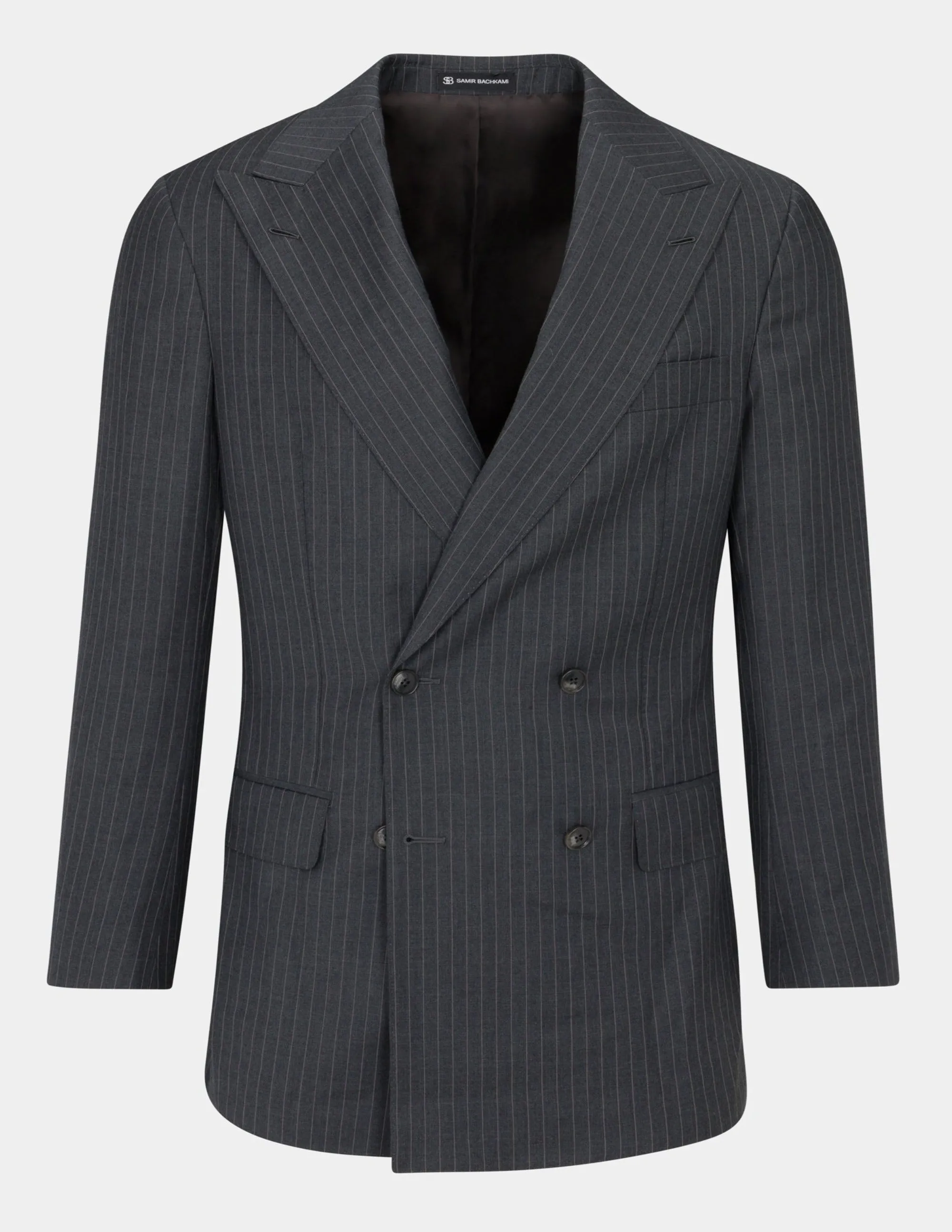 White Gray Stripes Wool Double Breasted Suit