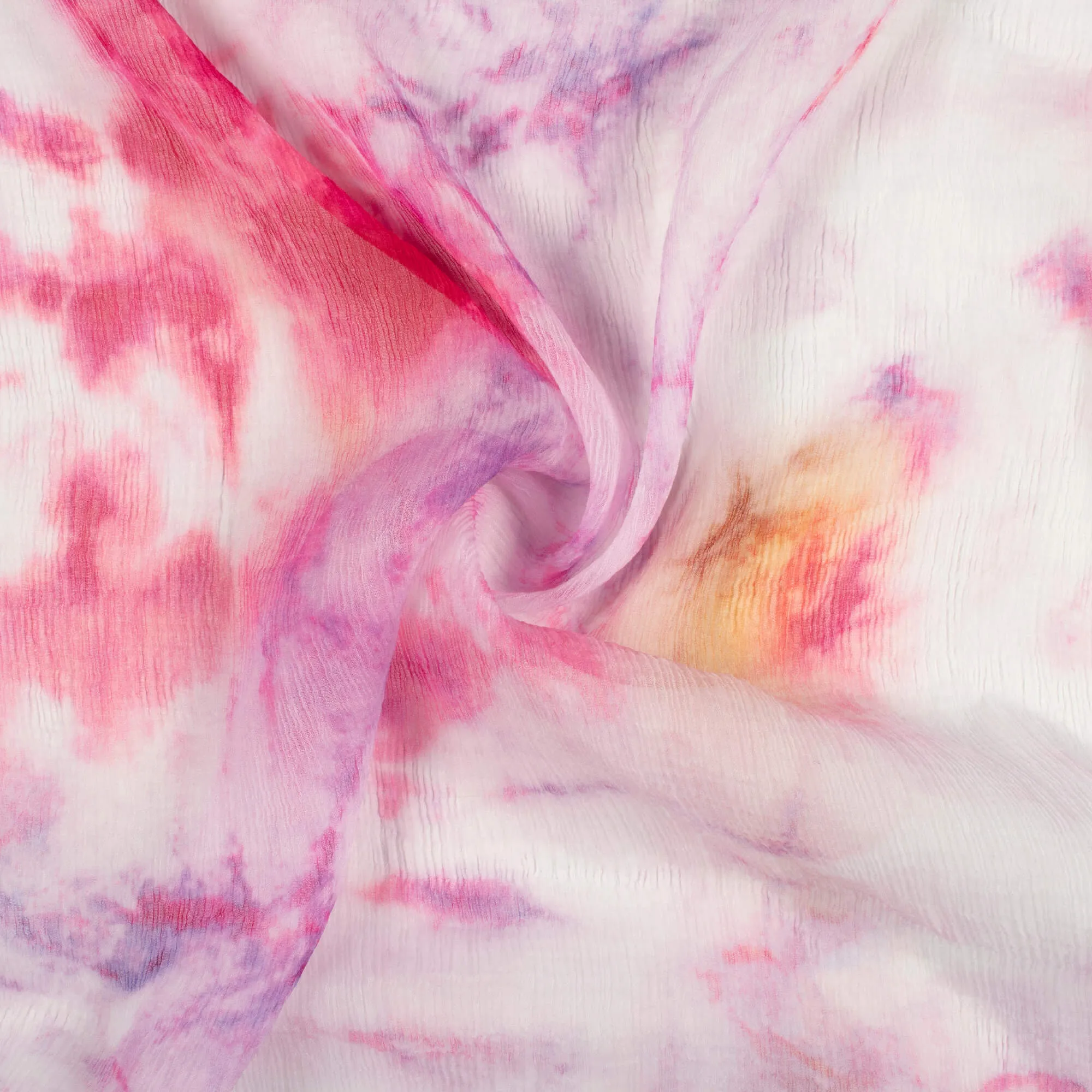 White Pink Tie Dye Digital Print Bemberg Chiffon Fabric