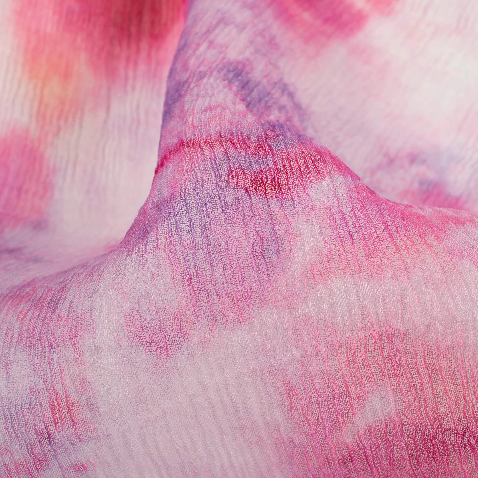 White Pink Tie Dye Digital Print Bemberg Chiffon Fabric