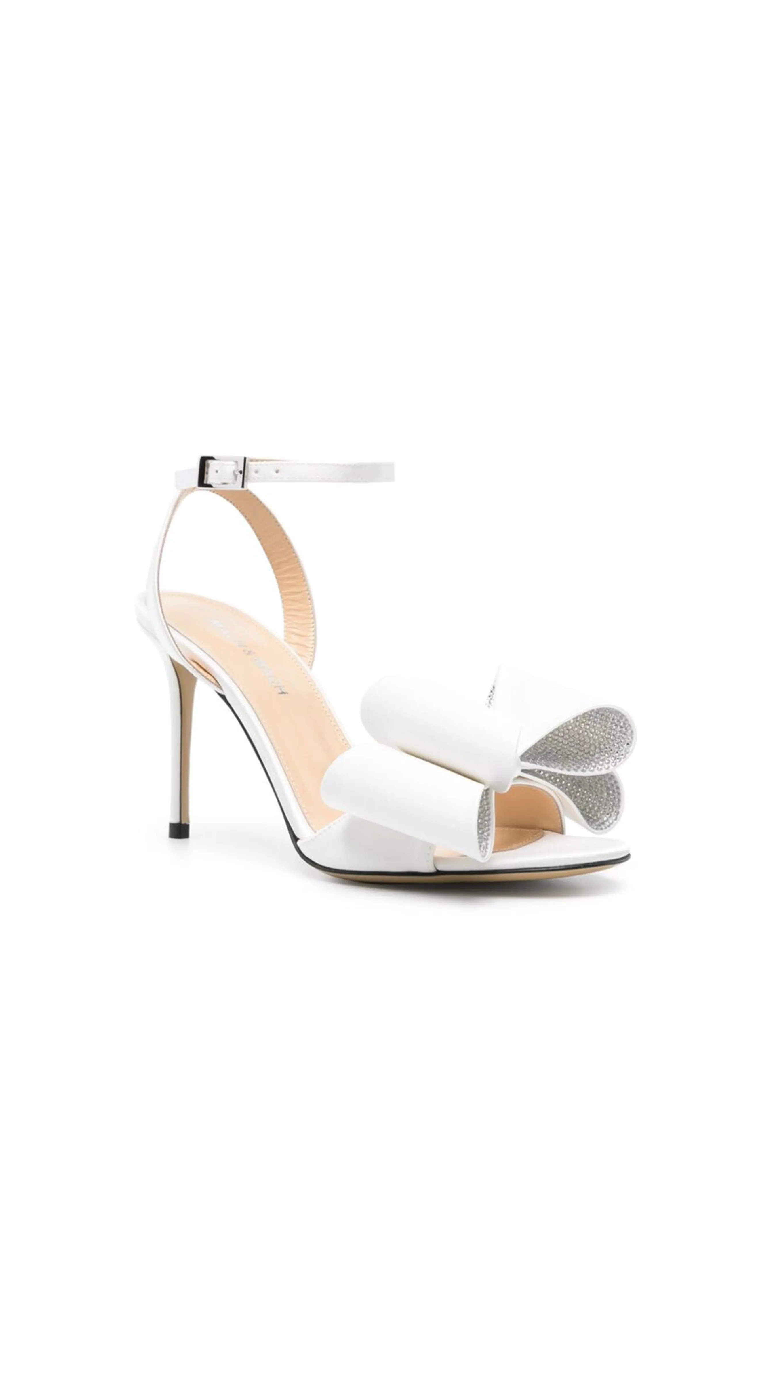 White Silk Satin Ankle Sandals with Double-Bow Cadeau