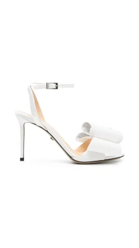 White Silk Satin Ankle Sandals with Double-Bow Cadeau