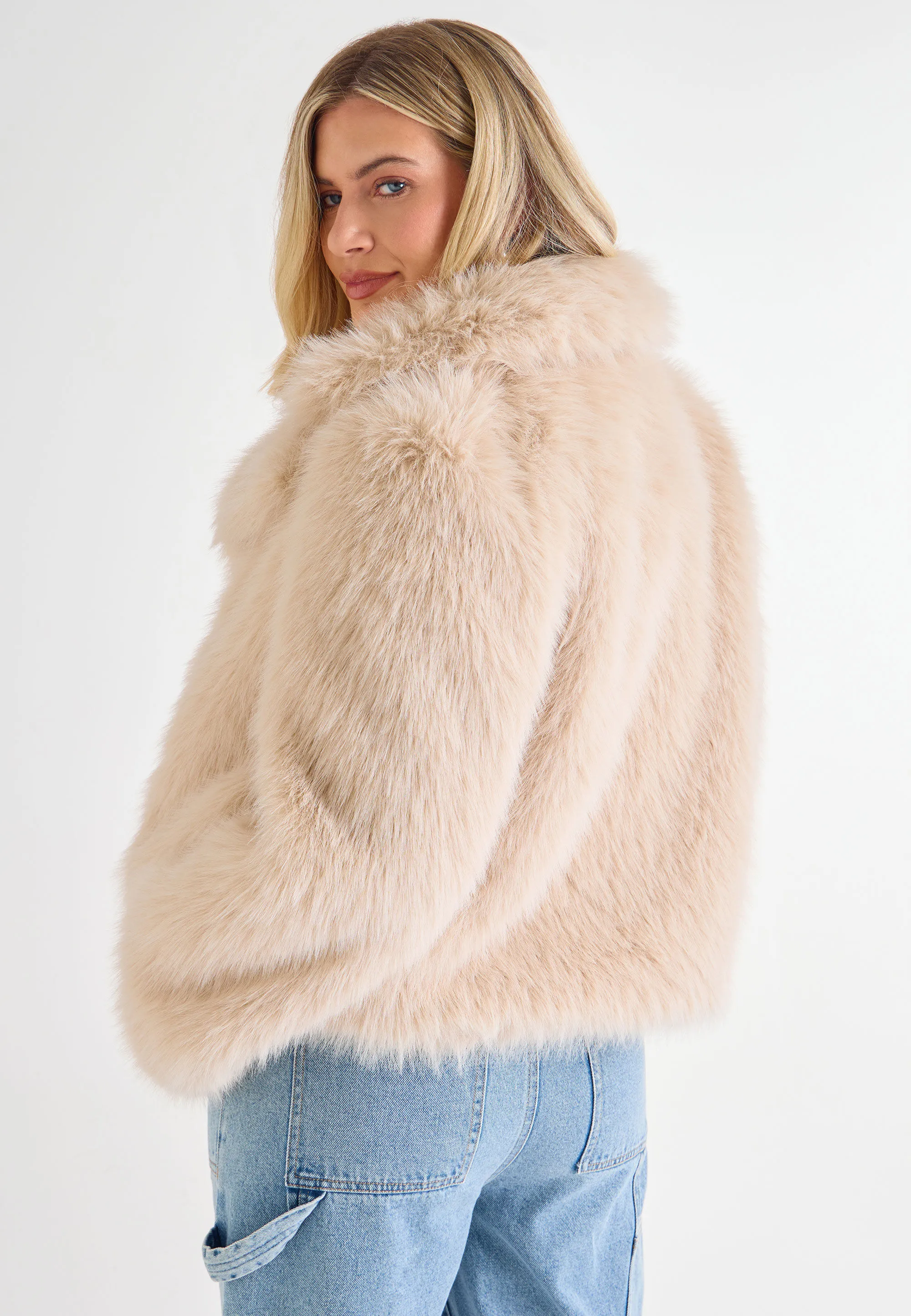 Cream Short Fluffy Coat for Women