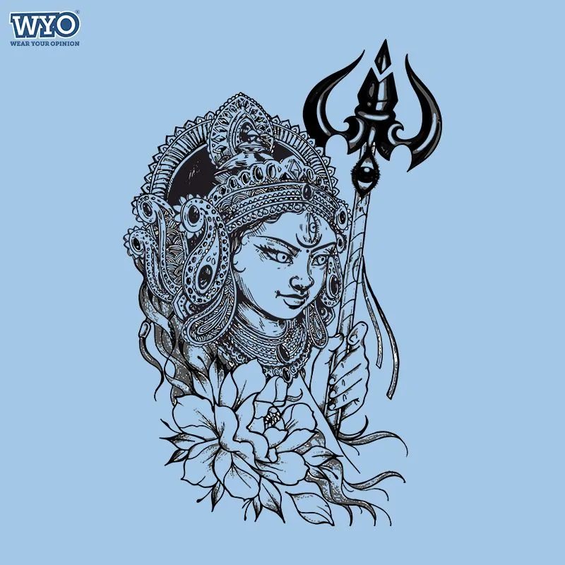 Womens Durga Sketch Flower Graphic T-Shirt