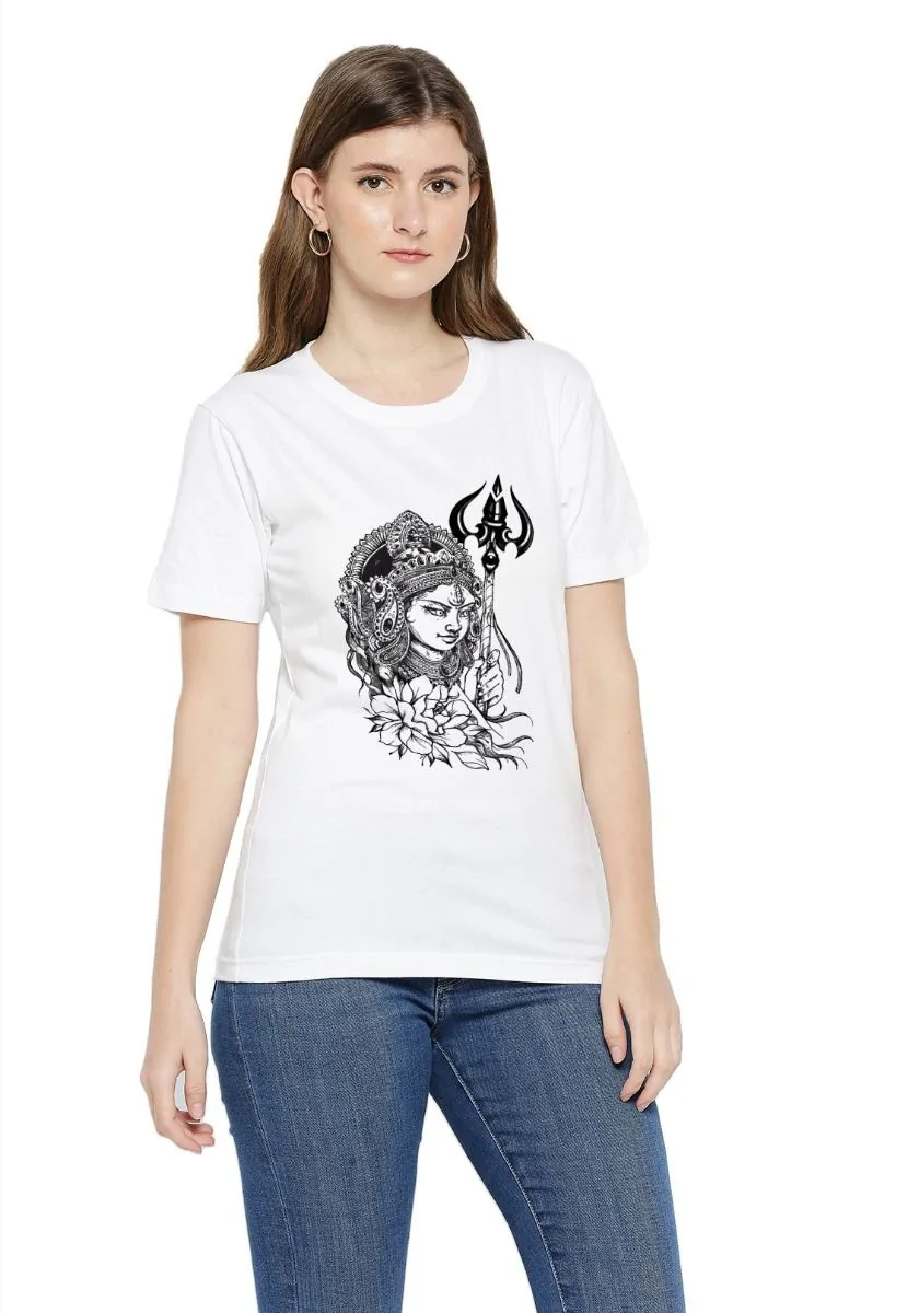 Womens Durga Sketch Flower Graphic T-Shirt