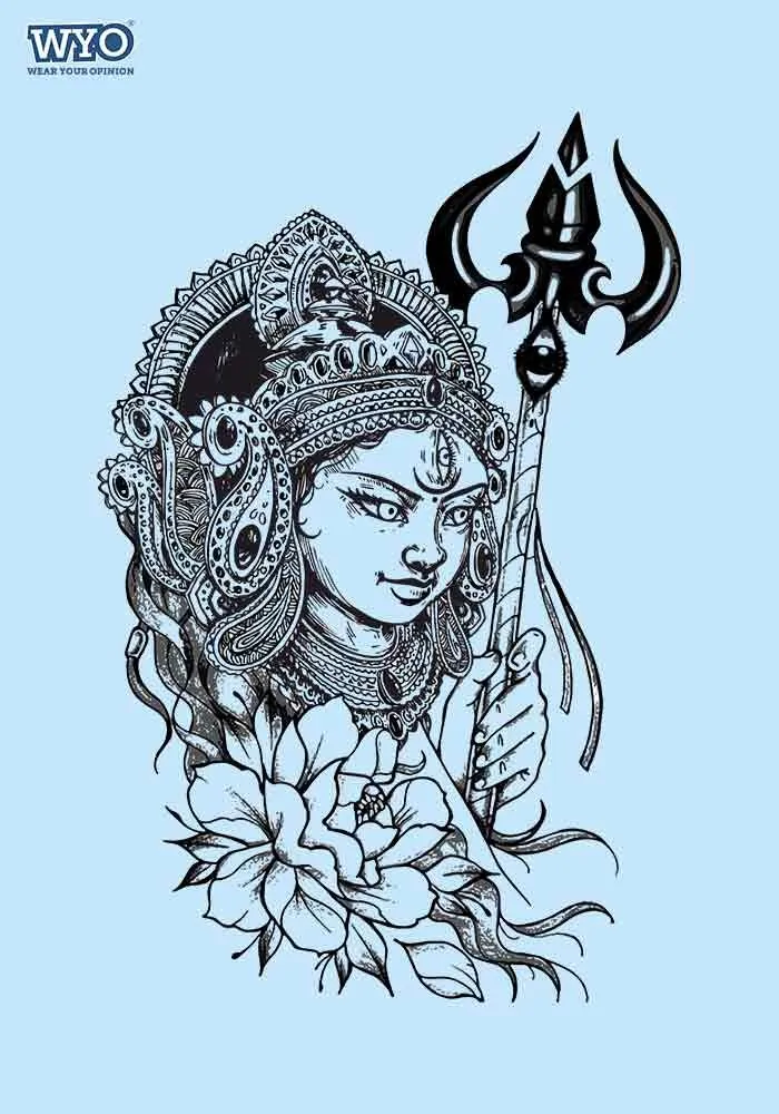 Womens Durga Sketch Flower Graphic T-Shirt