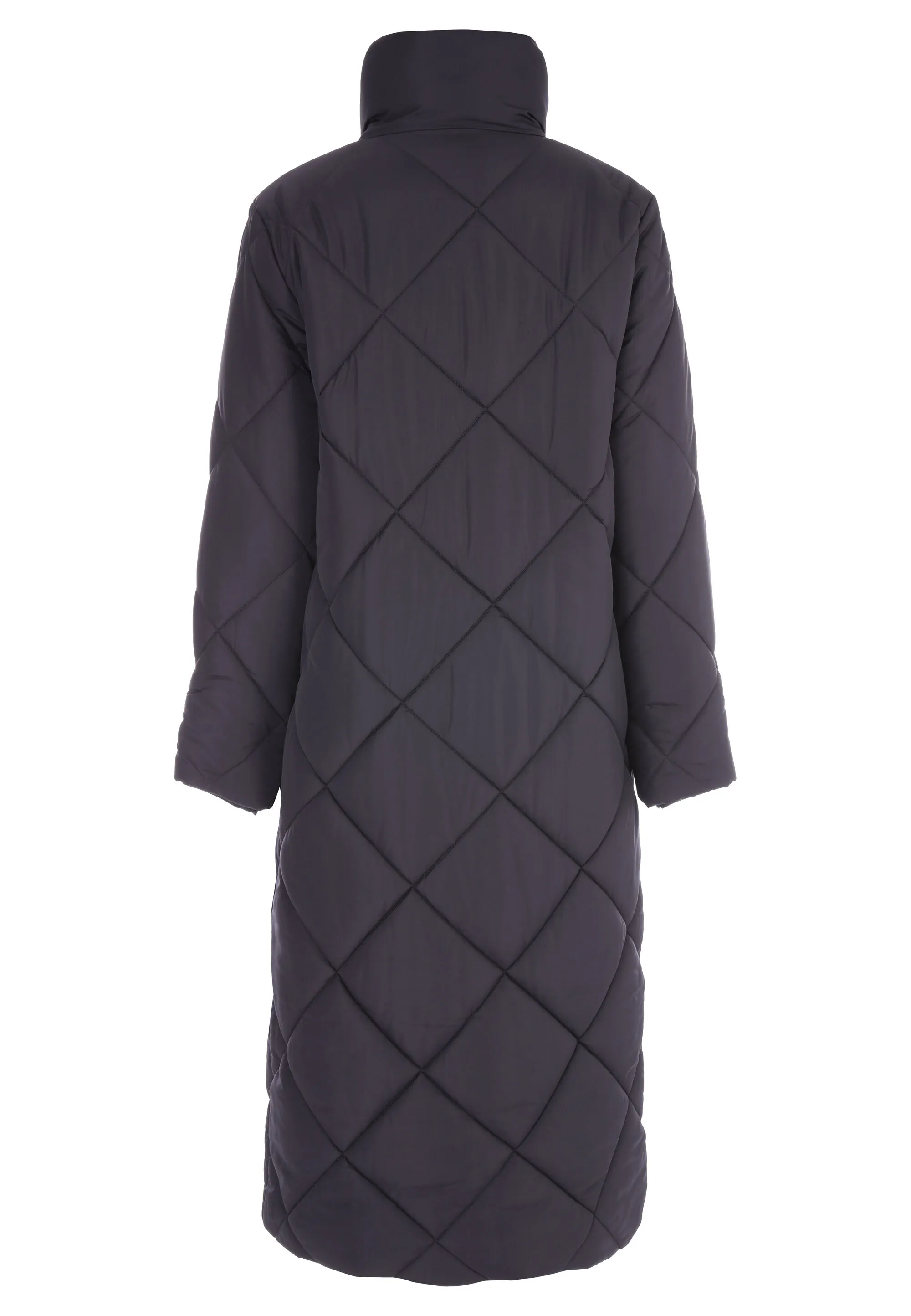 Grey Diamond Quilted Long Coat for Women