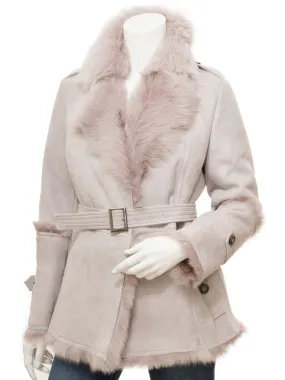 WOMEN'S GREY SHEEPSKIN SHEARLING COAT - CROMWELL