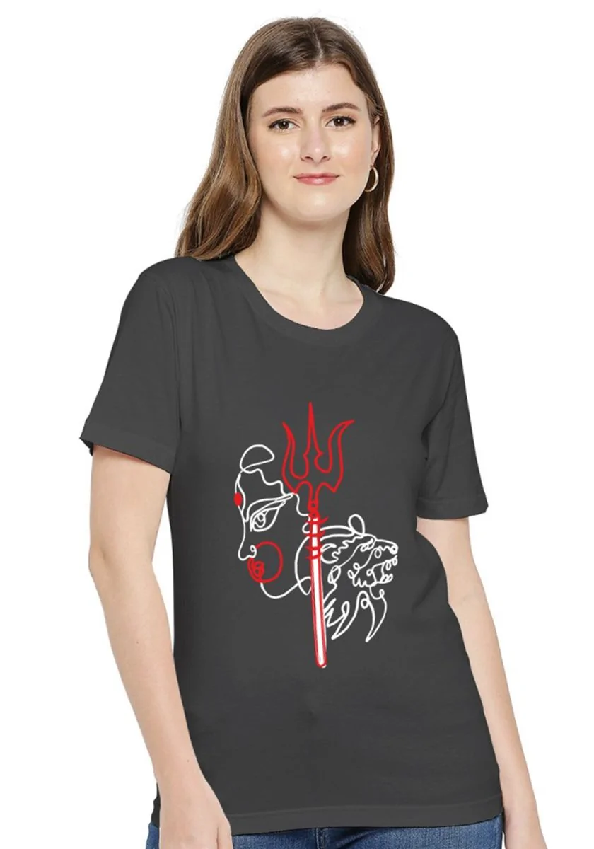 Womens Line Art Durga Maa Graphic T-Shirt