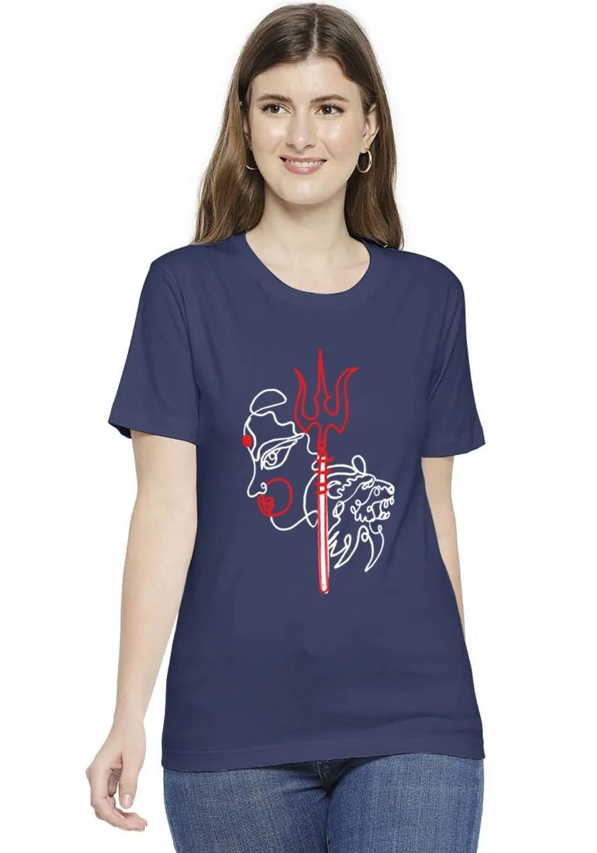 Womens Line Art Durga Maa Graphic T-Shirt