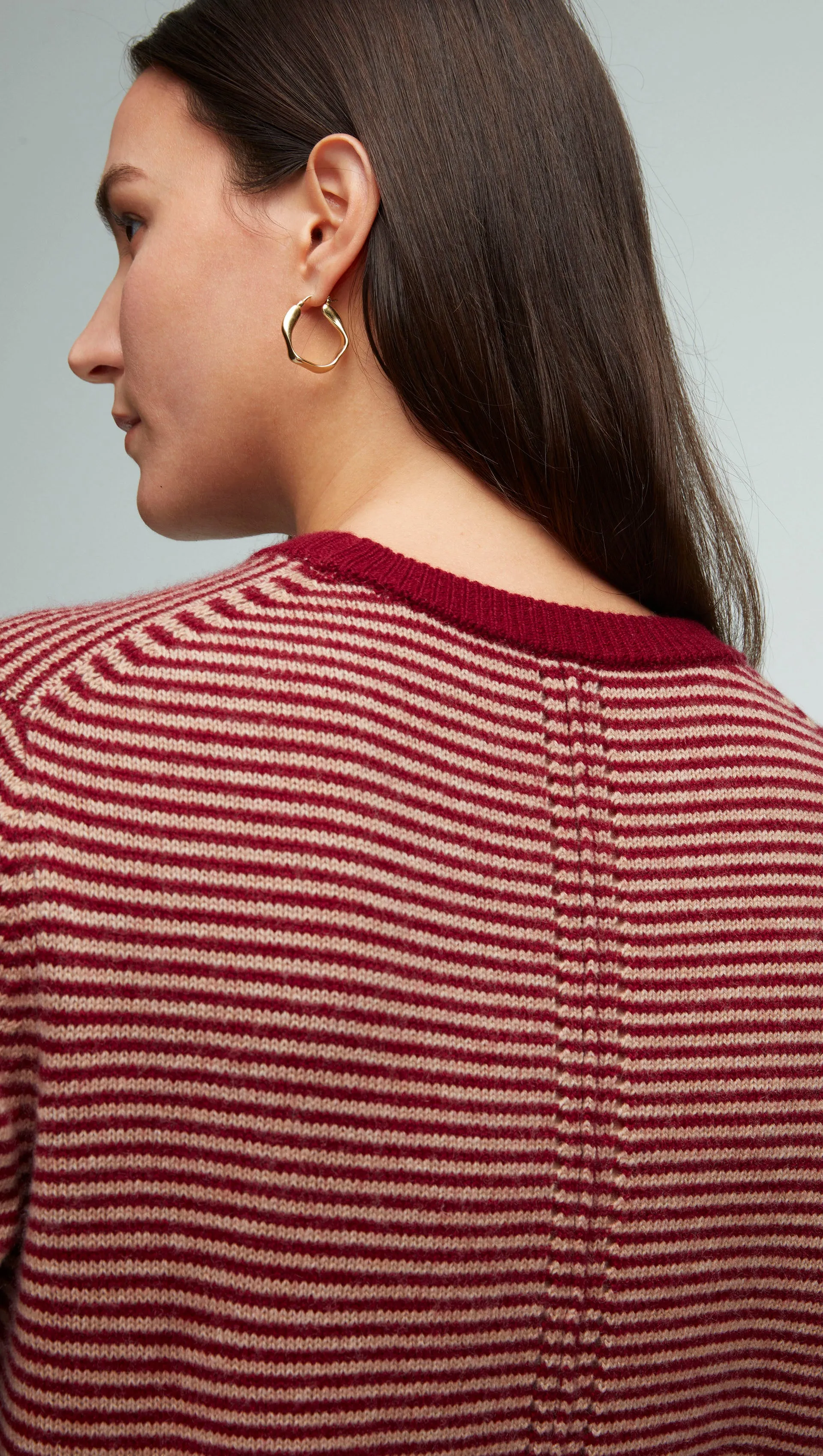 Wool Cashmere Striped Crewneck Sweater.